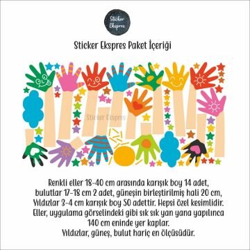 Renkli Eller Anaokulu Okul Çocuk Odası Kreş Duvar Kapı Cam Sticker Seti