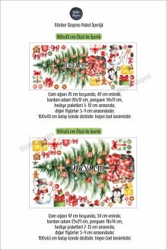 Süslü Yılbaşı Ağacı Yeni Yıl Cam Kapı Duvar Sticker Seti