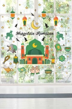 Hoşgeldin Ramazan Renkli Ramazan Figürleri Cam Duvar Kapı Sticker Seti