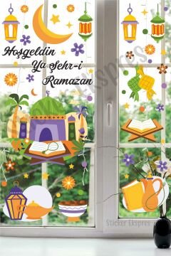 Cami Kur'an Ve Ramazan Figürleri Cam Duvar Kapı Sticker Seti