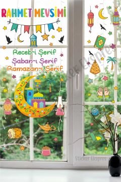 Renkli Üç Aylar Rahmet Mevsimi Recep Şaban Ramazan Cam Duvar Kapı Sticker Seti