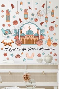 Cami Çiçekler Ve Fenerler Ramazan Cam Duvar Kapı Sticker Seti