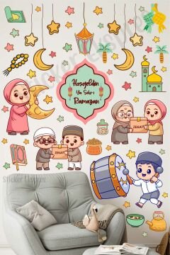 Çocukların Ramazan Sevinci Cam Duvar Kapı Sticker Seti
