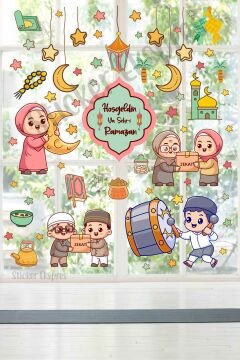 Çocukların Ramazan Sevinci Cam Duvar Kapı Sticker Seti