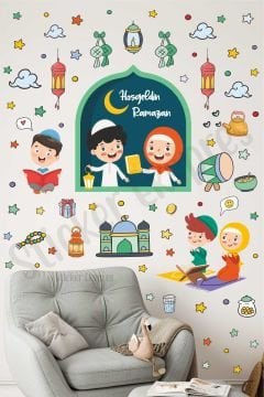 Hoşgeldin Ramazan Çocuk Temalı Duvar Kapı Cam Sticker Seti