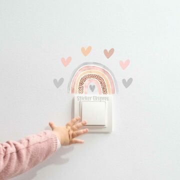 Pastel Gökkuşağı Ve Kalpler Çocuk Odası Priz Üstü Sticker
