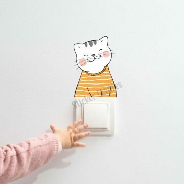 Çizgili Sevimli Kedi Çocuk Odası Priz Üstü Sticker