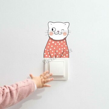 Puantiyeli Sevimli Kedi Çocuk Odası Priz Üstü Sticker