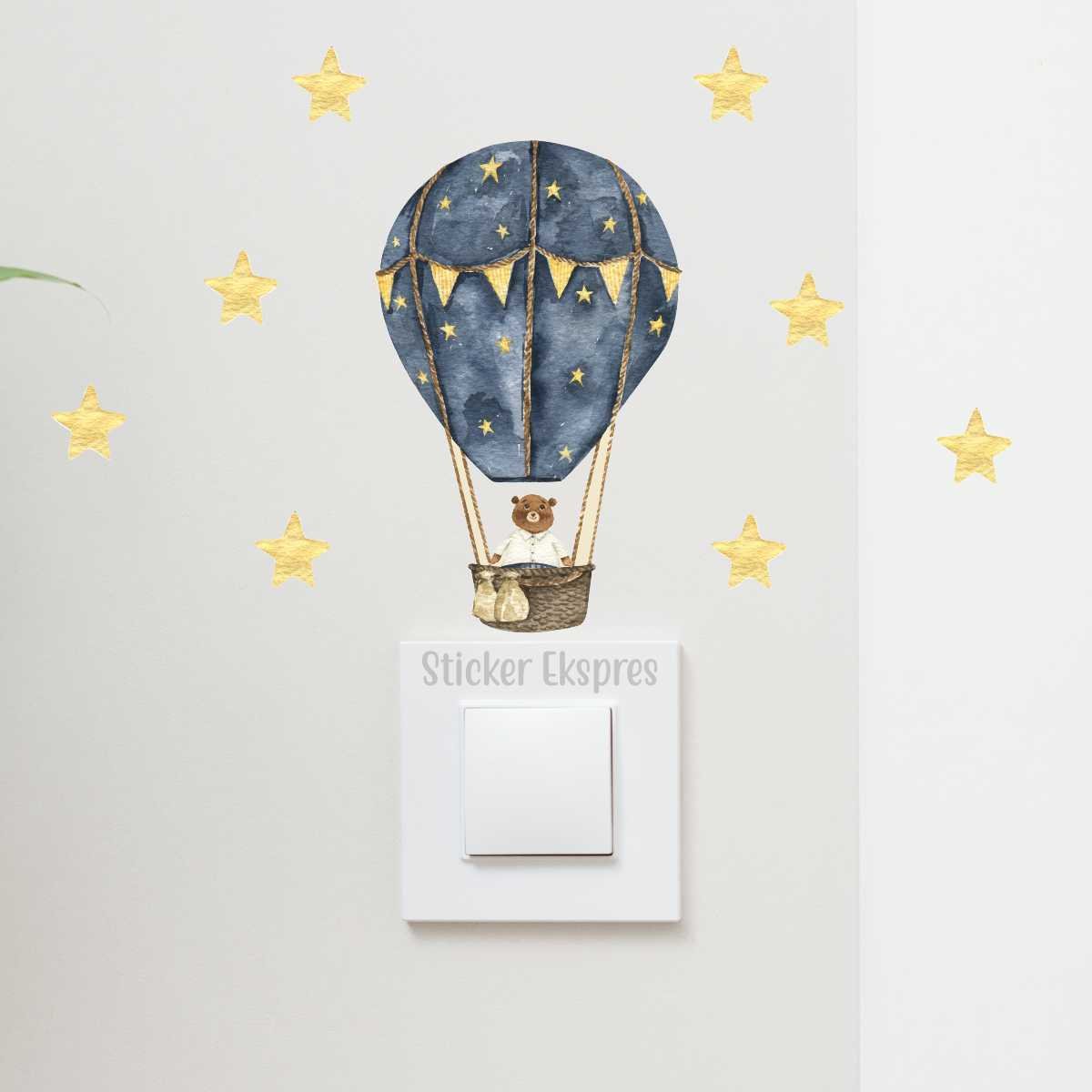 Ayıcıklı Balon Ve Yıldızlar Dekoratif Priz Üstü Sticker