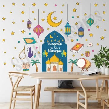 Kubbeli Hoşgeldin Ramazan Temalı Ramazan Süsü Cam Duvar Kapı Sticker Seti