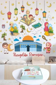 Mescid-i Aksa Temalı Hoşgeldin Ramazan Cam Duvar Kapı Sticker Seti Ramazan Süsü