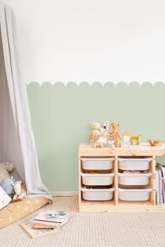 Pastel Açık Yeşil Dalgalı Yarım Duvar Kaplama Folyosu, Çit Detaylı Duvar Sticker