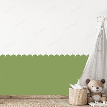 Tatlı Yeşil Dalgalı Yarım Duvar Kaplama Folyosu, Çit Detaylı Duvar Sticker