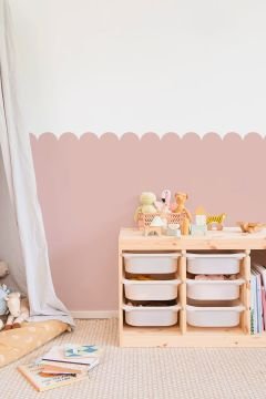 Dusty Pink Dalgalı Yarım Duvar Kaplama Folyosu, Çit Detaylı Duvar Sticker