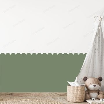 Haki Yeşili Dalgalı Yarım Duvar Kaplama Folyosu, Çit Detaylı Duvar Sticker
