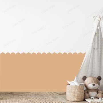 Açık Kahverengi Dalgalı Yarım Duvar Kaplama Folyosu, Çit Detaylı Duvar Sticker