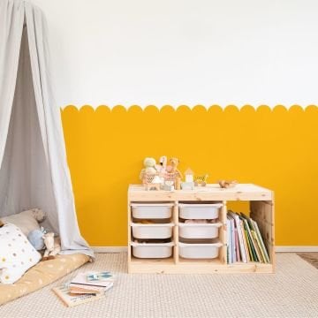 Koyu Sarı Dalgalı Yarım Duvar Kaplama Folyosu, Çit Detaylı Duvar Sticker