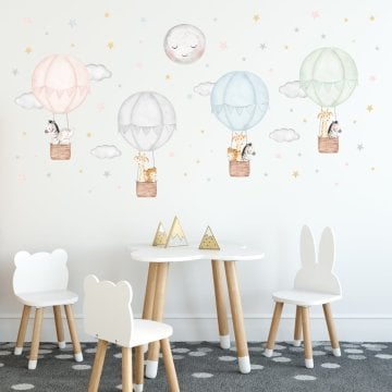 Sevimli Hayvanlı Dört Balonlu Sticker Set