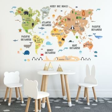 Türkçe Dünya Haritası Sticker Softy