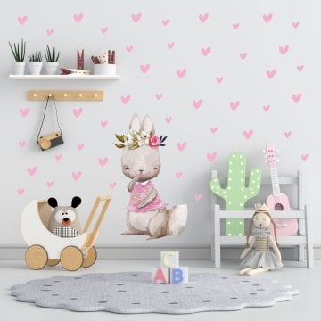 Sevimli Tavşan ve Kalpler Sticker Set