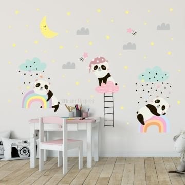 Sevimli Uykucu Pandalar Renkli Rüyada Sticker Set