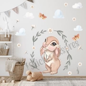 Sevimli Tavşan ve Papatyalar Sticker Set