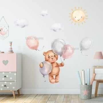 Balon Tutan Ayıcık Çocuk Odası Sticker Seti
