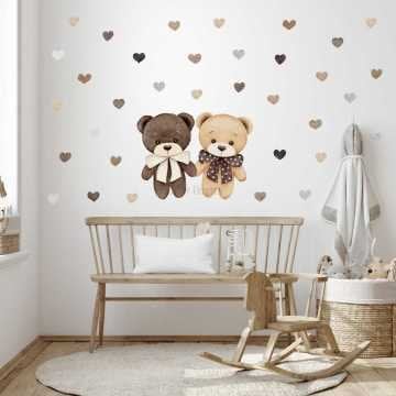 Sevgi Dolu Kardeş Ayıcıklar Ve Kalpler Çocuk Odası Sticker Seti