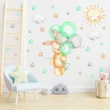Balon Tutan Tavşan Çocuk Odası Sticker Seti