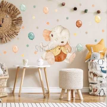 Sevimli Fil Fifi Balonlar Ve Puantiyeler Çocuk Odası Sticker Seti