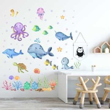 Deniz Altında Yaşam Deniz Canlıları Çocuk Odası Sticker Seti