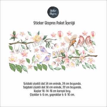 Çiçekli Bahar Dalları ve Kuşlar Sticker Seti