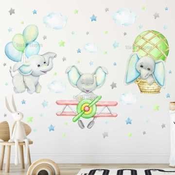 Uçan Filler Çocuk Odası Duvar Sticker Seti