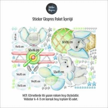 Uçan Filler Çocuk Odası Duvar Sticker Seti