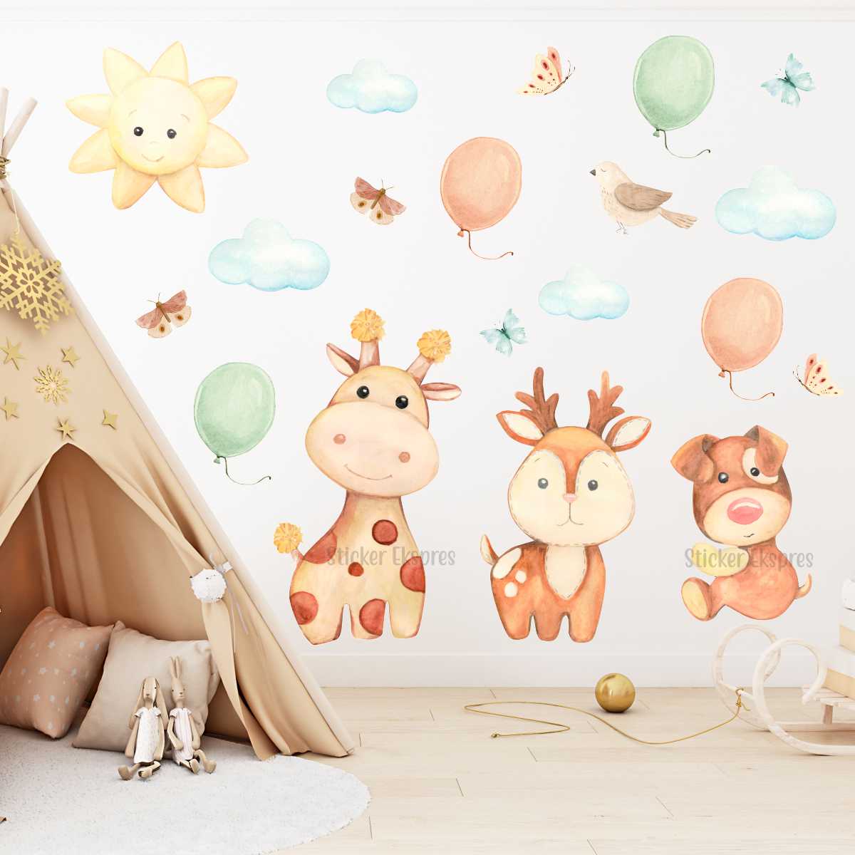 Neşeli Hayvanlar Çocuk Odası Duvar Sticker Seti