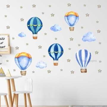 Gri Yıldızlı Mavi Suluboya Balonlar Çocuk Odası Sticker Seti