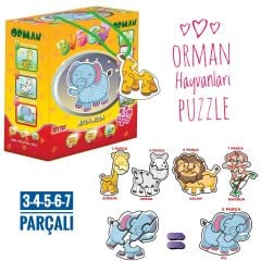 Süper Renkli 5'i1 Kutuda Puzzle - Orman Hayvanları / 3+4+5+6+7 Parça Puzzle