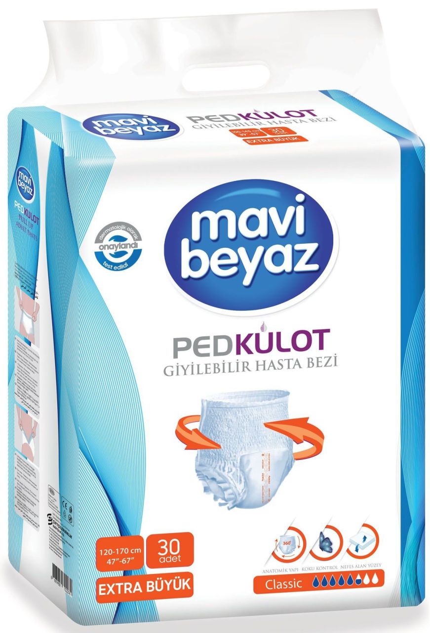 Mavi Beyaz Külotlu Hasta Bezi XLarge 30'lu