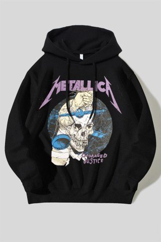 Metallica Siyah Kapüşonlu Unisex Oversize Sweatshirt