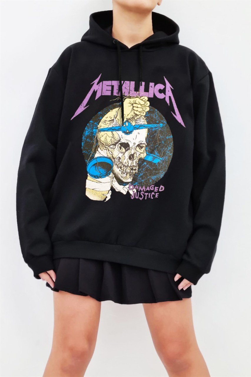 Metallica Siyah Kapüşonlu Unisex Oversize Sweatshirt