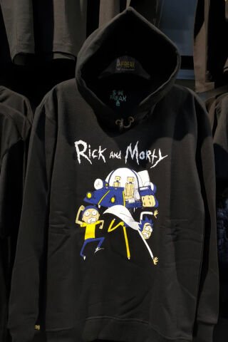 Siyah Rick and Morty Baskılı Unisex Geniş Kalıp Kapüşonlu Içi Polar Sweatshirt