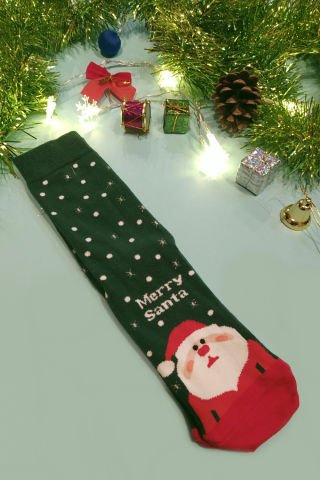 Merry Santa Yeşil Dizaltı Çorap