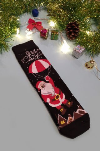 Noel Baba Cristmas Siyah Dizaltı Çorap