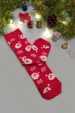 Santa Kartanesi Kırmızı Dizaltı Çorap