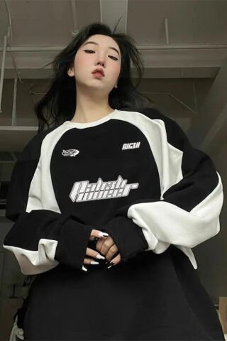 Retro Beyaz Şeritli Siyah Pioneer Unisex Sweatshirt