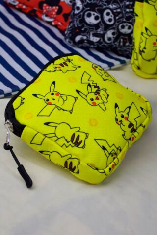 Sarı Anime Pokemon - Pikachu Kolaj Makyaj Çantası