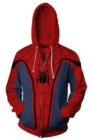 Yeni Spiderman Cosplay Fermuarlı Unisex Kapüşonlu Sweatshirt