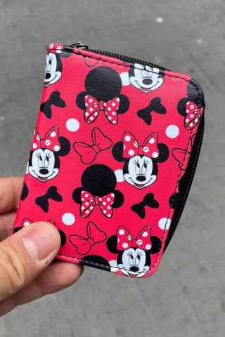 Kırmızı Minnie Mouse Kolaj Kısa Cüzdan