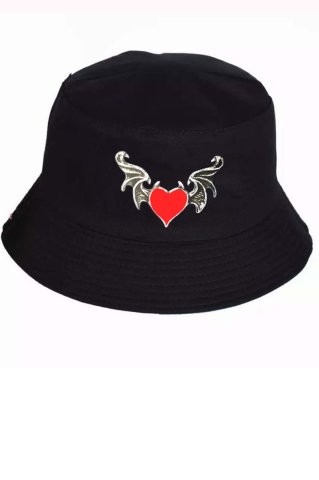 Yarasa Kanatlı Kalp Siyah Bucket Şapka