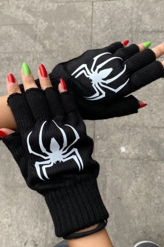 Siyah Spider Kesik Parmak Unisex Eldiven